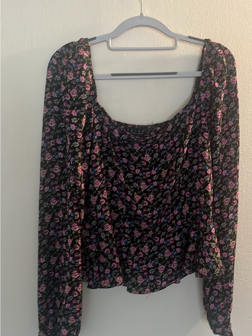 Trixxi Black Floral Square Neck Long Sleeve Blouse crop top style
